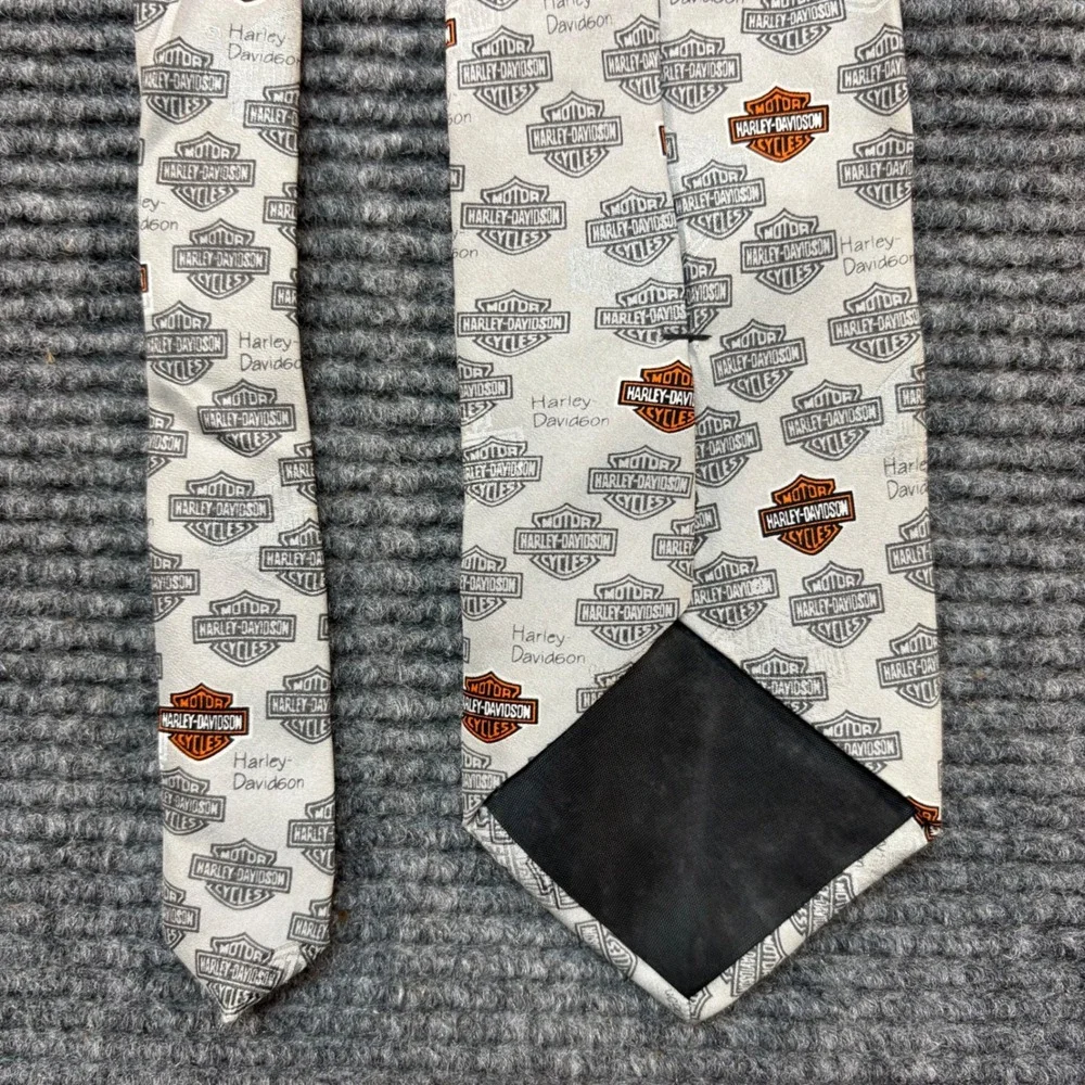 Harley Davidson Silk Tie Mens Grey Orange Bar & Shield Logo Ralph Marlin 2005